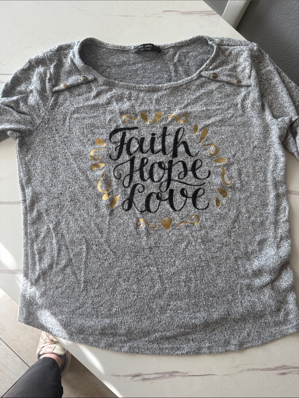 Faith Hope Love Short Sleeve Tee - Gray with Gold Script